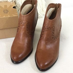 UGG distressed chestnut leather ankle boots